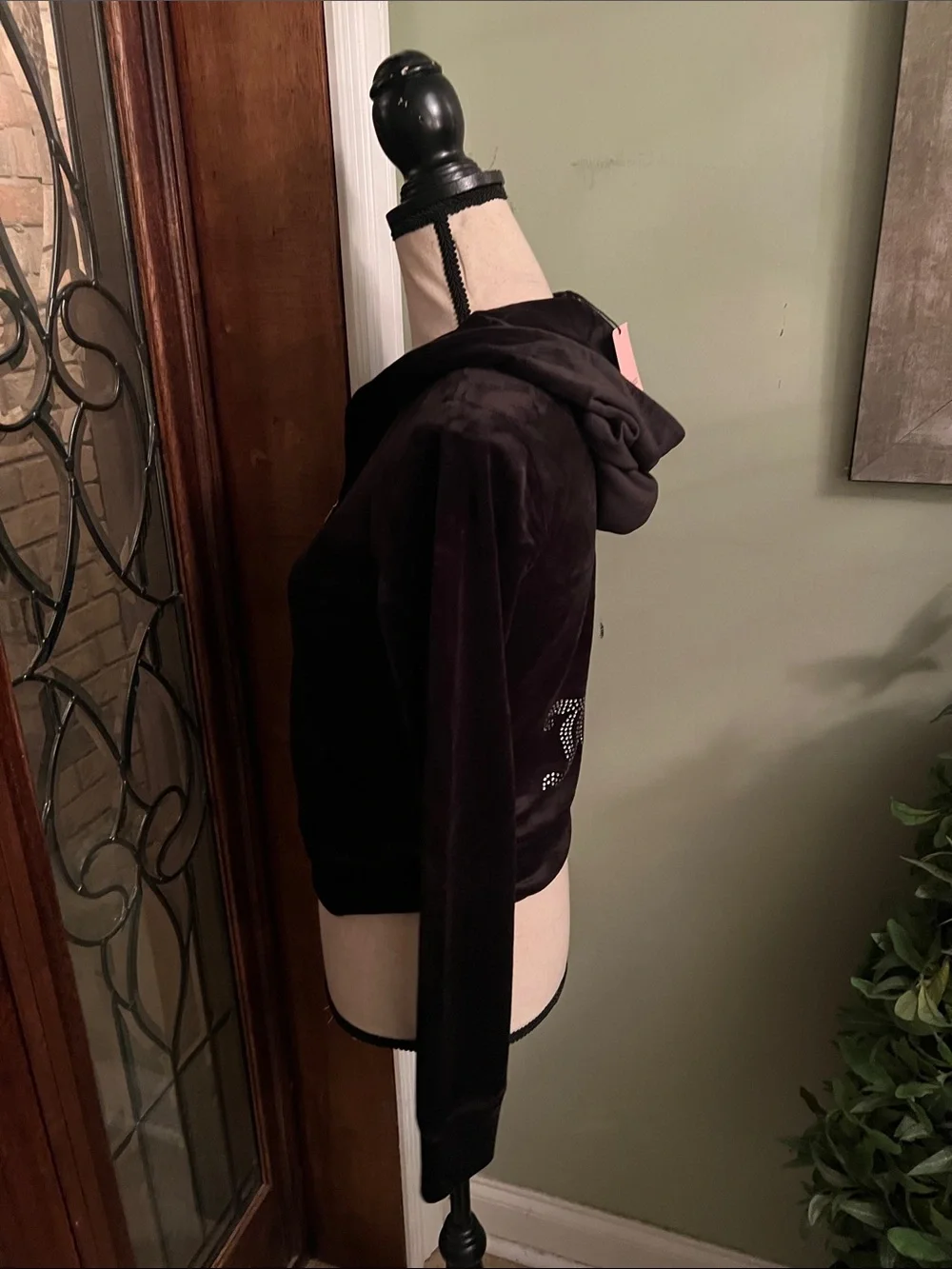 Juicy Couture Black Velour Hooded Zip Jacket with J-Pull
